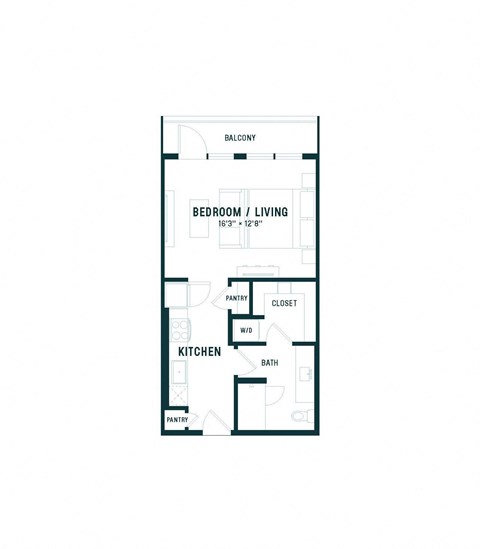 Floor plan for studio, 1 bath, 510 sqft