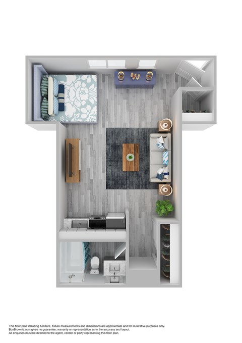 Floor plan for studio, 1 bath, 437 sqft