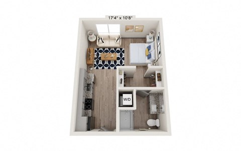 Floor plan for studio, 1 bath, 373 sqft
