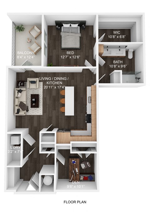 Floor plan for 1 bed, 1 bath, 1013 sqft