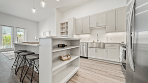 Austin apartment for rent - A modern kitchen with a dining table and chairs.