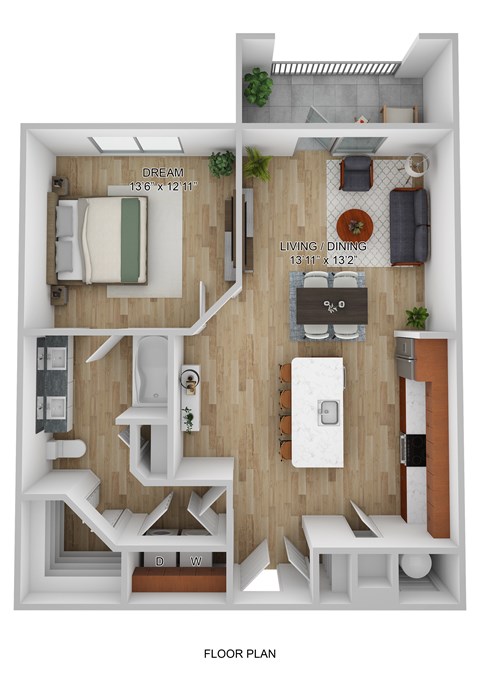 Floor plan for 1 bed, 1 bath, 820 sqft