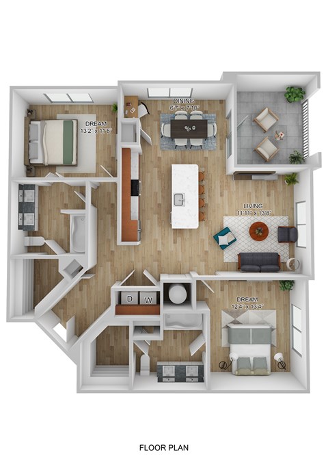 Floor plan for 2 beds, 2 baths, 1258 sqft