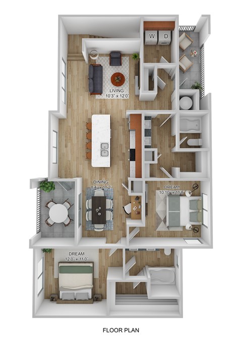 Floor plan for 2 beds, 2 baths, 1176 sqft