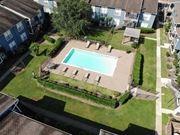 Houston apartment for rent - A swimming pool surrounded by a grassy area and a few trees.