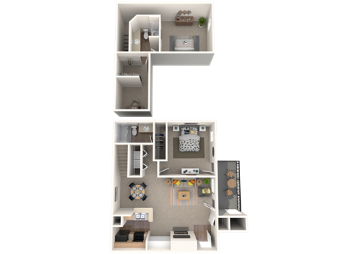 Floor plan for 2 beds, 2 baths, 1088 sqft