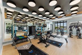 Cape Coral apartment for rent - A gym with a variety of equipment including treadmills, weights, and exercise bikes.
