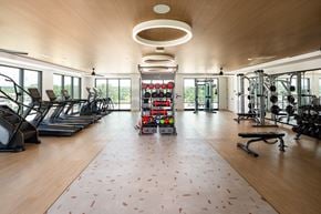 Marietta apartment for rent - A gym with treadmills, weights and exercise equipment.