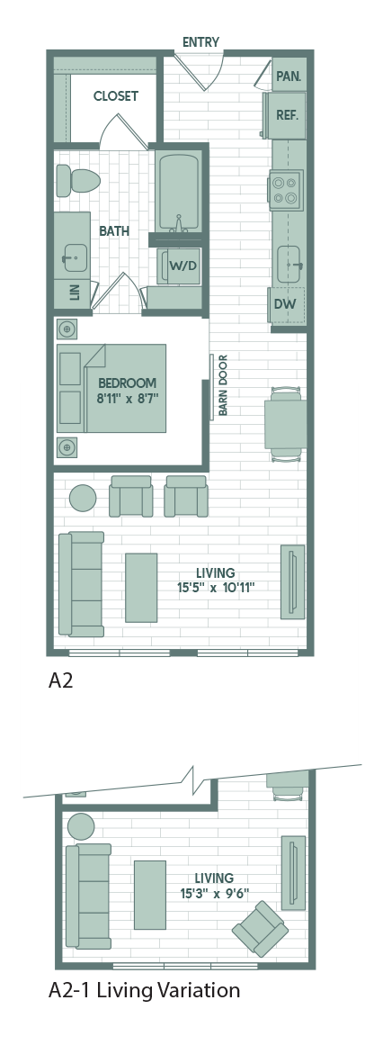 Floor plan for 1 bed, 1 bath, 562 sqft