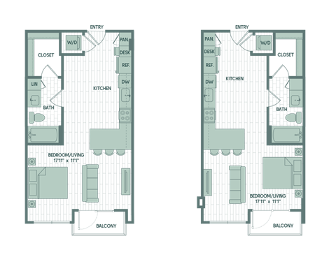 Floor plan for studio, 1 bath, 480 sqft