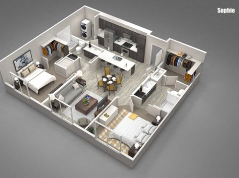 Floor plan for 2 beds, 2 baths, 1102 sqft