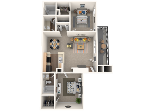 Floor plan for 2 beds, 2 baths, 919 sqft