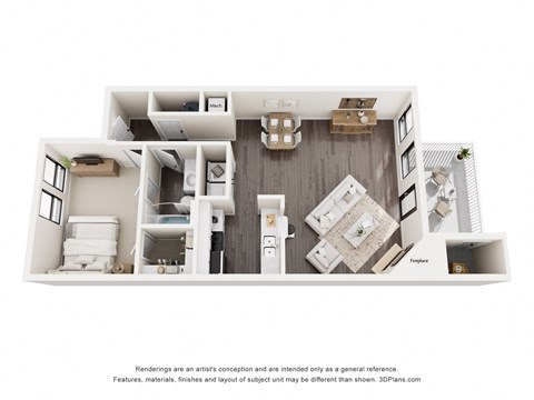 Floor plan for 1 bed, 1 bath, 776 sqft