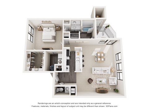 Floor plan for 1 bed, 1 bath, 875 sqft