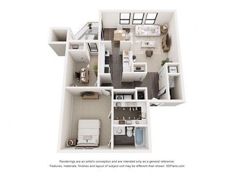 Floor plan for 1 bed, 1 bath, 875 sqft