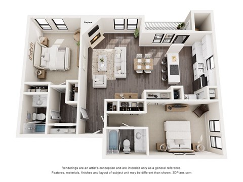 Floor plan for 2 beds, 2 baths, 1194 sqft