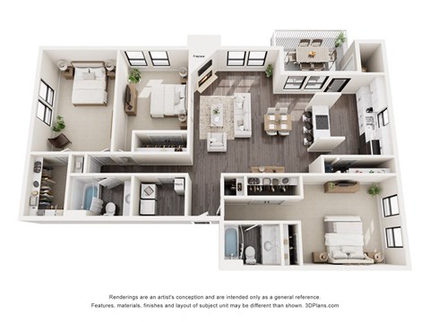 Floor plan for 3 beds, 2 baths, 1501 sqft