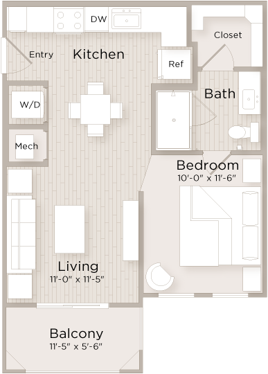 Floor plan for studio, 1 bath, 552 sqft