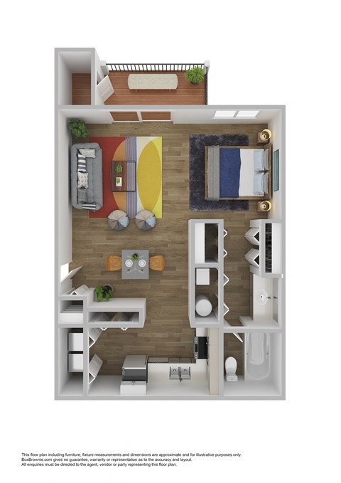 Floor plan for studio, 1 bath, 480 sqft