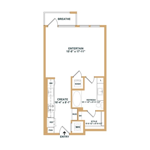 Floor plan for studio, 1 bath, 564 sqft