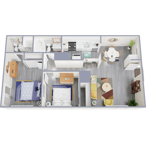 Floor plan for 2 beds, 2 baths, 891 sqft