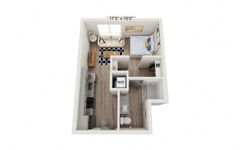 Floor plan for studio, 1 bath, 408 sqft