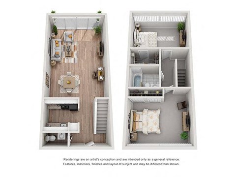 Floor plan for 2 beds, 1.5 baths, 915 sqft