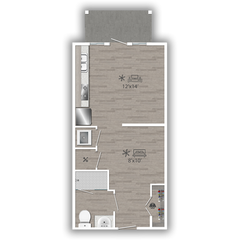 Floor plan for studio, 1 bath, 450 sqft