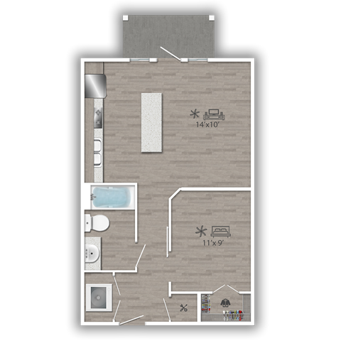 Floor plan for studio, 1 bath, 620 sqft