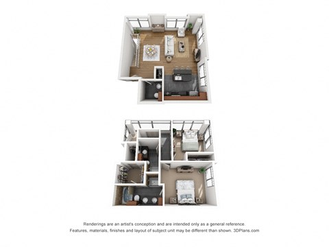 Floor plan for 2 beds, 2.5 baths, 1740 sqft