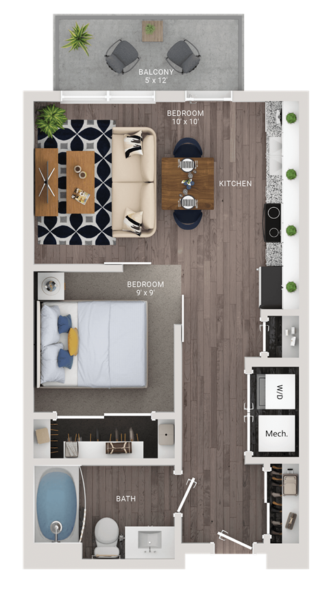 Floor plan for studio, 1 bath, 532 sqft