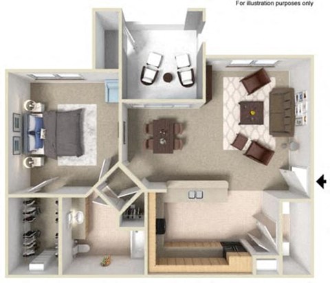 Floor plan for 1 bed, 1 bath, 819 sqft