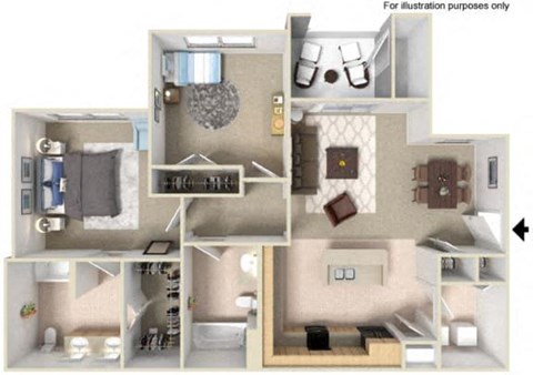 Floor plan for 2 beds, 2 baths, 980 sqft