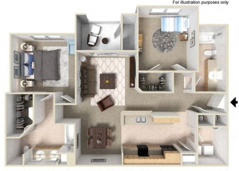 Floor plan for 2 beds, 2 baths, 1092 sqft