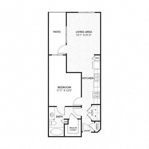 Floor plan for 1 bed, 1 bath, 758 sqft