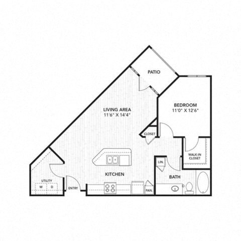 Floor plan for 1 bed, 1 bath, 788 sqft