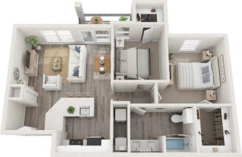 Floor plan for 2 beds, 1 bath, 904 sqft