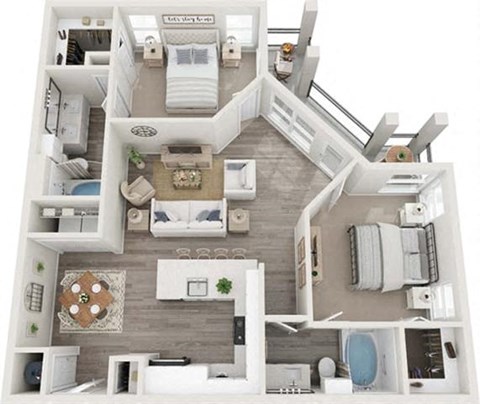 Floor plan for 2 beds, 2 baths, 1100 sqft