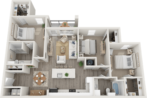 Floor plan for 3 beds, 2 baths, 1319 sqft