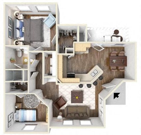 Floor plan for 2 beds, 1 bath, 820 sqft