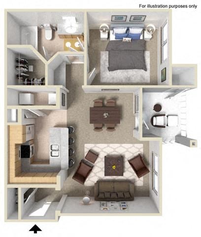 Floor plan for 1 bed, 1 bath, 759 sqft