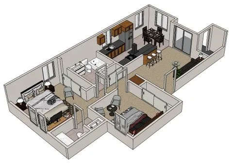 Floor plan for 2 beds, 2 baths, 885 sqft