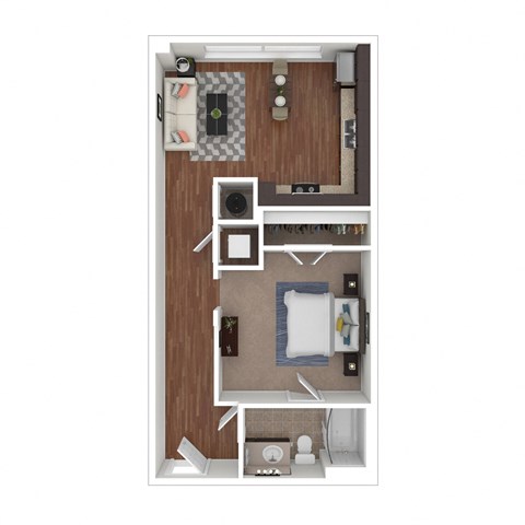 Floor plan for 1 bed, 1 bath, 559 sqft