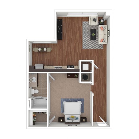Floor plan for 1 bed, 1 bath, 768 sqft