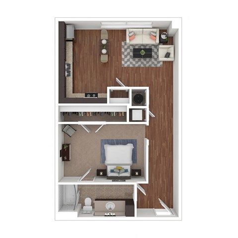 Floor plan for 1 bed, 1 bath, 719 sqft
