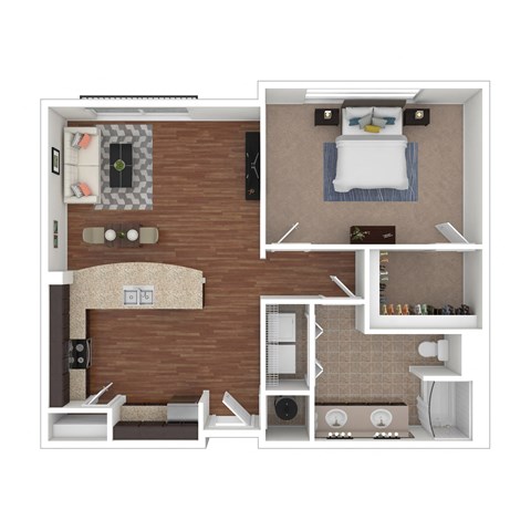 Floor plan for 1 bed, 1 bath, 840 sqft
