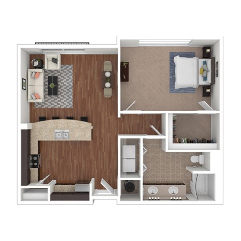 Floor plan for 1 bed, 1 bath, 864 sqft