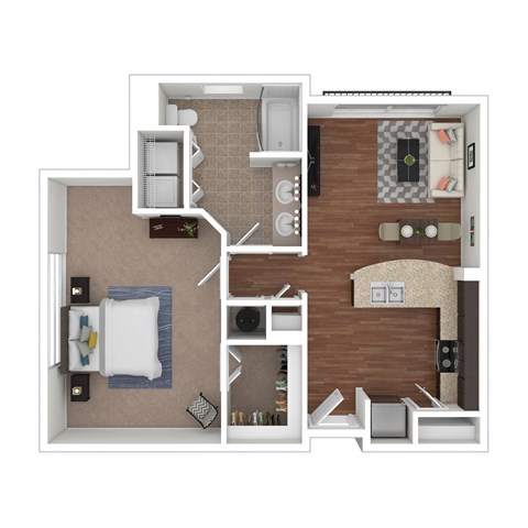 Floor plan for 1 bed, 1 bath, 797 sqft