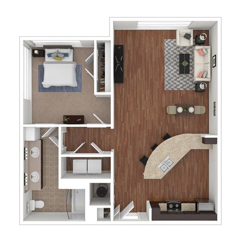 Floor plan for 1 bed, 1 bath, 785 sqft