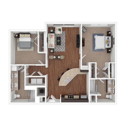 Floor plan for 2 beds, 2 baths, 1076 sqft